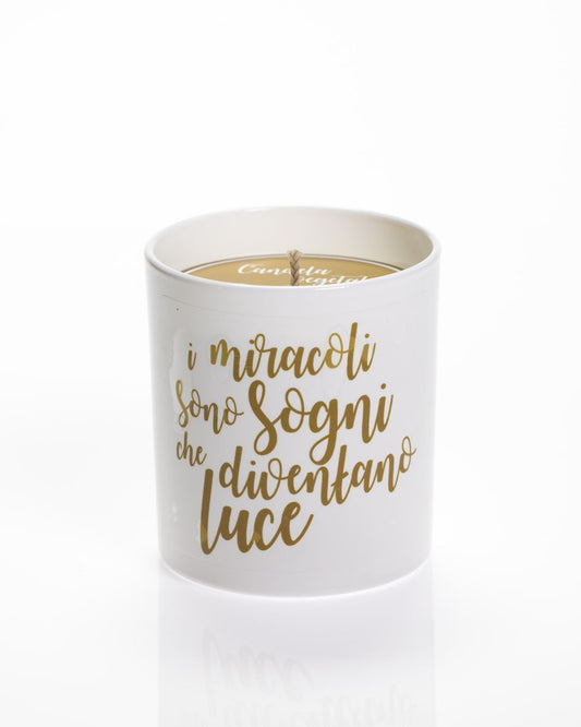 CANDELA VEGETALE AFORISMI - VANIGLIA - I miracoli sono sogni che diventano luce